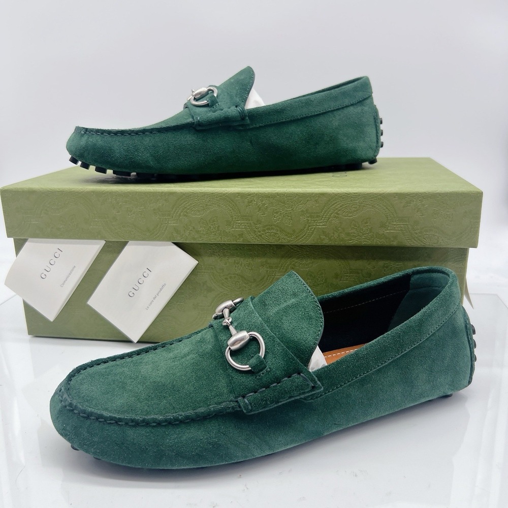 Gucci Driver Loafers Moccasin GG Horsebit Vintage Green Suede Womens UK 7 US 10 - Picture 3 of 15